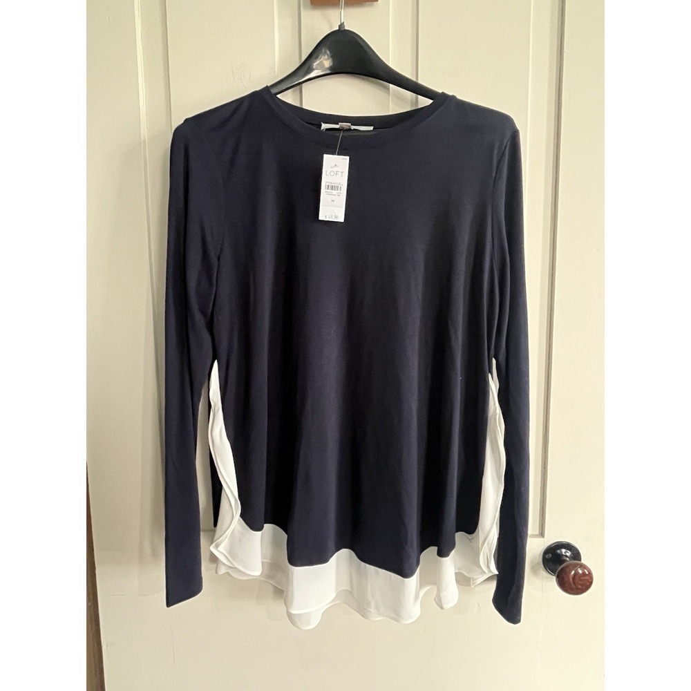 Loft Ann Taylor Long Sleeve Top Sheer Bottom Medium NWT Casual Office